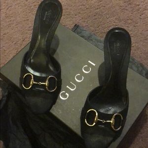 Gucci Black Slip on Open Toe Shoes